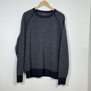 J.Crew Men’s Lambswool Sweater XL Navy Blue Gray Birdseye Knit Raglan Crewneck